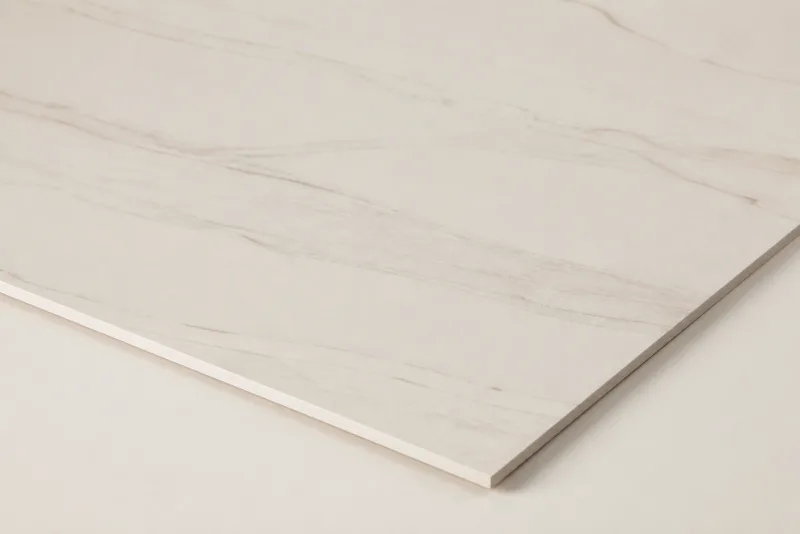 Slim warm-white porcelain or Dekton countertop sample