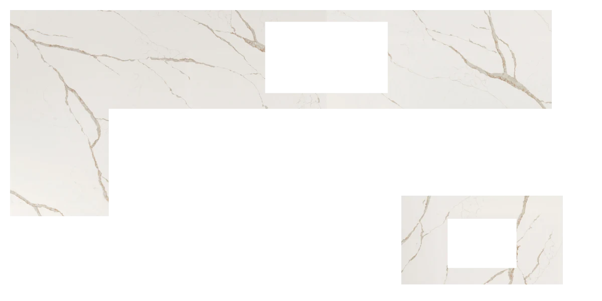 Cut countertop pieces and remaining slab material shown together